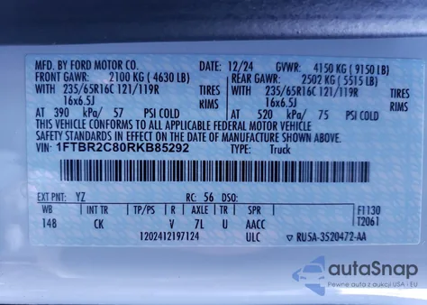 2024 Ford Transit T-250 from USA, damaged, VIN 1FTBR2C80RKB85292